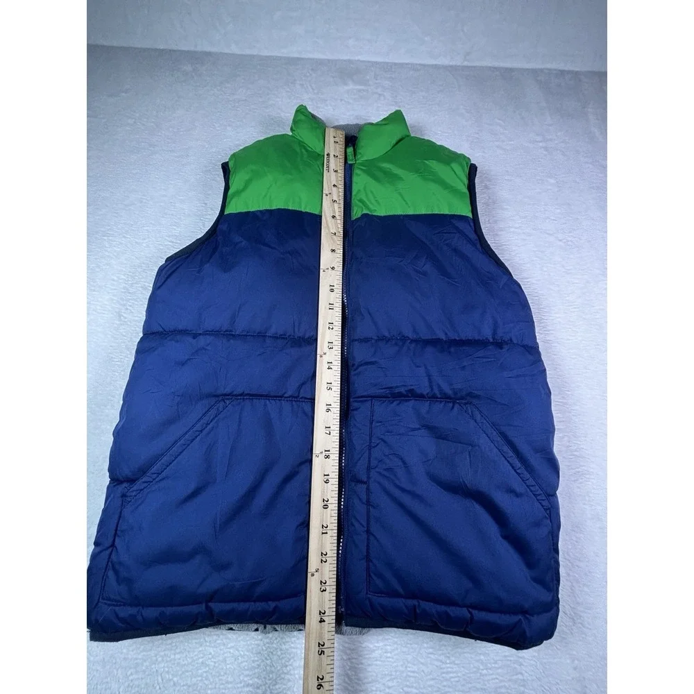 Old Navy Boys Youth XL 14-16 Puffer Vest Green Navy Blue Full Zip Fleece Lined